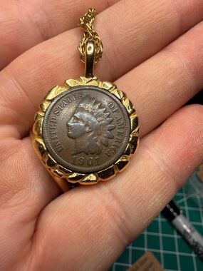 1901 Indian Head Coin Pendant in Gold-Tone Setting